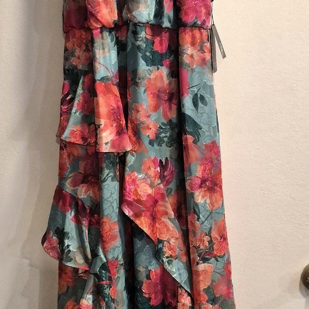 Adrianna Papell Teal & Coral Floral Halter Maxi Dress - Picture 3 of 4